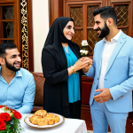 Lebanese Engagement Party**

"A vibrant Lebanese engagement party scene, fully clothed guests celebrating in a decorated home, a happy couple exchanging rings, appropriate attire, safe for work, perfect anatomy, natural proportions, professional photography, high quality, family-friendly atmosphere, modest clothing, traditional Lebanese decorations."

**