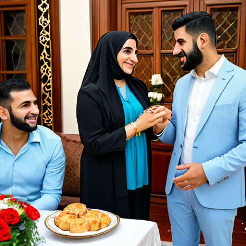 Home 6 Lebanese Engagement Party**
"A vibrant Lebanese engagement party scene, fully clothed guests celebrating in a decorated home, a happy couple exchanging rings, appropriate attire, safe for work, perfect anatomy, natural proportions, professional photography, high quality, family-friendly atmosphere, modest clothing, traditional Lebanese decorations."
**