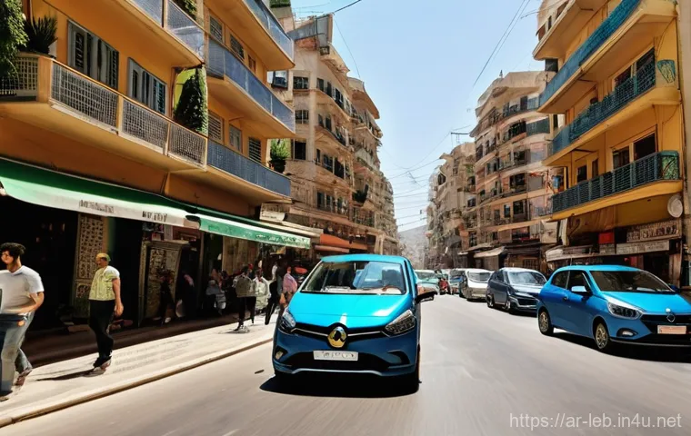 레바논 내 운전 및 렌트카 주의점 - **Prompt:** A bustling street scene in Hamra, Beirut, during a busy afternoon. The image features a ...