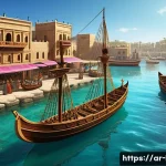 Home 19 레바논 히스토리 페니키아 문명 - A detailed scene depicting an ancient Phoenician harbor bustling with activity, featuring intricatel...