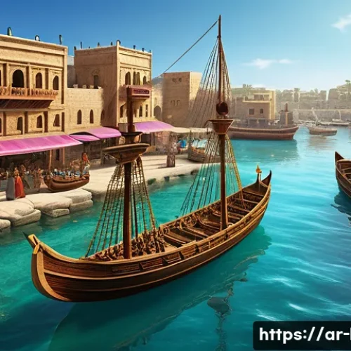 Home 31 레바논 히스토리 페니키아 문명 - A detailed scene depicting an ancient Phoenician harbor bustling with activity, featuring intricatel...